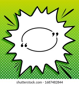 Text quote sign. Black Icon on white popart Splash at green background with white spots. Illustration.