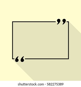 Text quote sign. Black icon with flat style shadow path on cream background.