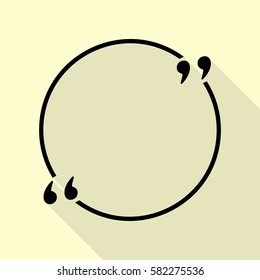 Text quote sign. Black icon with flat style shadow path on cream background.
