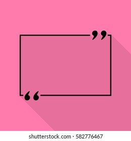 Text quote sign. Black icon with flat style shadow path on pink background.