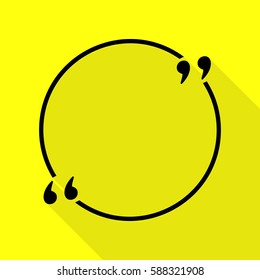 Text quote sign. Black icon with flat style shadow path on yellow background.