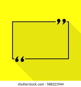 Text quote sign. Black icon with flat style shadow path on yellow background.