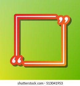 Text quote sign. Contrast icon with reddish stroke on green background.