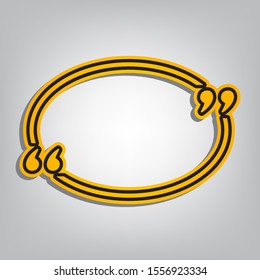 Text quote sign. Flat orange icon with overlapping linear black icon with gray shadow at whitish background. Illustration.