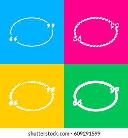 Text quote sign. Four styles of icon on four color squares.