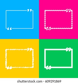 Text quote sign. Four styles of icon on four color squares.