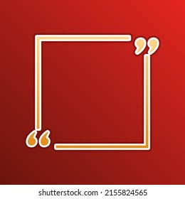 Signo de comillas de texto. Icono de gradiente dorado con contornos sobre fondo recto. Ilustración.