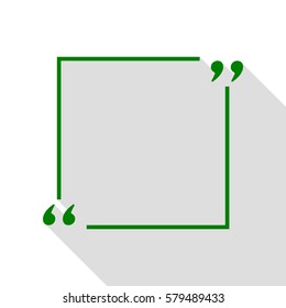 Text quote sign. Green icon with flat style shadow path.