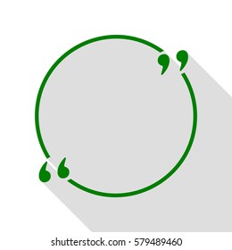Text quote sign. Green icon with flat style shadow path.
