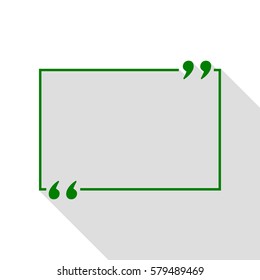 Text quote sign. Green icon with flat style shadow path.
