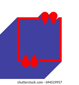 Text quote sign icon. Vector. Red flat style icon with dark blue long shadow on white background.