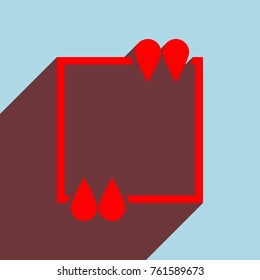 Text quote sign icon. Vector. Red flat icon with infinte wine shadow to left down corner at sky background.