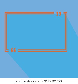Text quote sign. Orange Icon with long shadow at Blue background