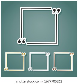 Text quote sign. Set of metallic Icons with gray, gold, silver and bronze gradient with white contour and shadow at viridan background. Illustration.