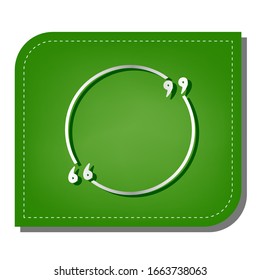 Text quote sign. Silver gradient line icon with dark green shadow at ecological patched green leaf. Illustration.