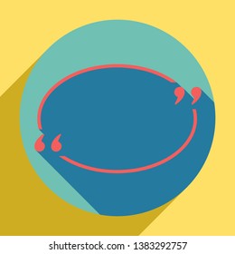 Text quote sign. Sunset orange icon with llapis lazuli shadow inside medium aquamarine circle with different goldenrod shadow at royal yellow background.