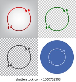 Text quote sign. Vector. 4 styles. Red gradient in radial lighted background, green flat and gray scribble icons on transparent and linear one in blue circle.