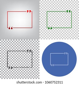 Text quote sign. Vector. 4 styles. Red gradient in radial lighted background, green flat and gray scribble icons on transparent and linear one in blue circle.