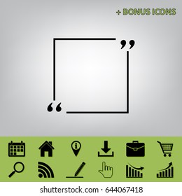 Text quote sign. Vector. Black icon at gray background with bonus icons at celery ones