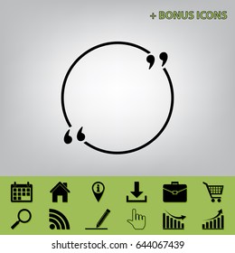 Text quote sign. Vector. Black icon at gray background with bonus icons at celery ones