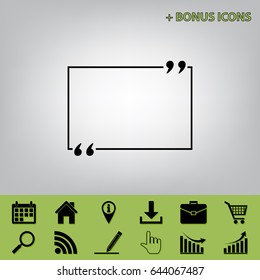 Text quote sign. Vector. Black icon at gray background with bonus icons at celery ones