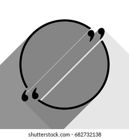 Text quote sign. Vector. Black icon with two flat gray shadows on white background.
