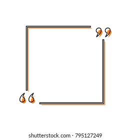 Text quote sign. Vector. Black line icon with shifted flat orange filled icon on white background. Isolated.