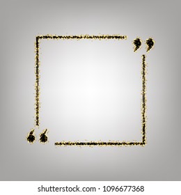 Text quote sign. Vector. Blackish icon with golden stars at grayish background.
