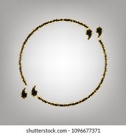 Text quote sign. Vector. Blackish icon with golden stars at grayish background.