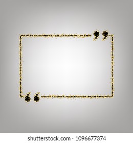 Text quote sign. Vector. Blackish icon with golden stars at grayish background.