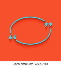 Text quote sign. Vector. Blue icon with soft shadow putted down on flamingo background.