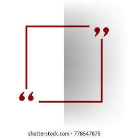 Text quote sign. Vector. Bordo icon on white bending paper background.