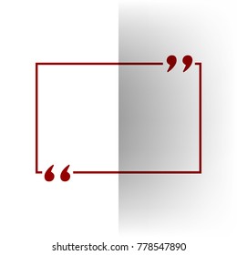 Text quote sign. Vector. Bordo icon on white bending paper background.