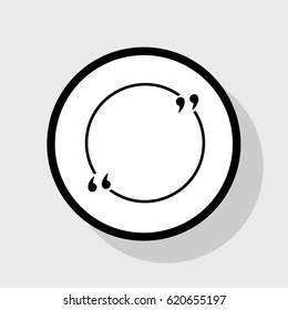 Text quote sign. Vector. Flat black icon in white circle with shadow at gray background.