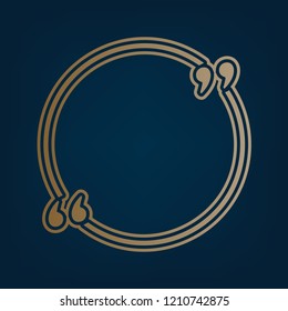 Text quote sign. Vector. Golden icon and border at dark cyan background.