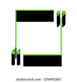 Text quote sign. Vector. Green 3d icon with black side on white background. Isolated.