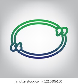 Text quote sign. Vector. Green to blue gradient contour icon at grayish background with light in center.