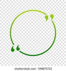 Text quote sign. Vector. Green gradient icon on transparent background.