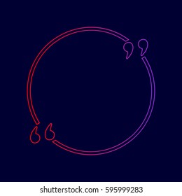 Text quote sign. Vector. Line icon with gradient from red to violet colors on dark blue background.