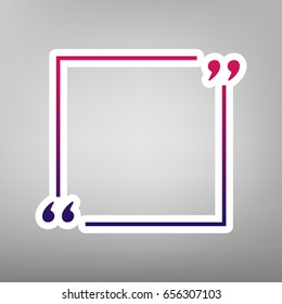 Text quote sign. Vector. Purple gradient icon on white paper at gray background.