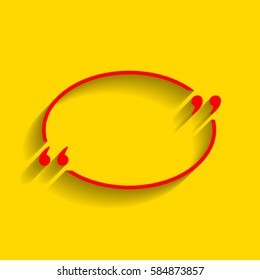 Text quote sign. Vector. Red icon with soft shadow on golden background.