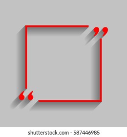 Text quote sign. Vector. Red icon with soft shadow on gray background.
