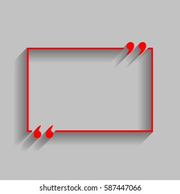 Text quote sign. Vector. Red icon with soft shadow on gray background.