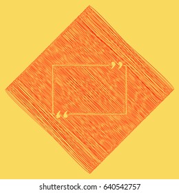 Text quote sign. Vector. Red scribble icon obtained as a result of subtraction rhomb and path. Royal yellow background.