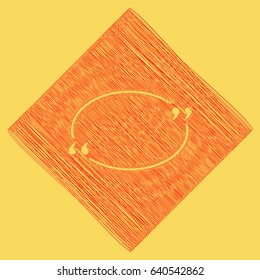 Text quote sign. Vector. Red scribble icon obtained as a result of subtraction rhomb and path. Royal yellow background.