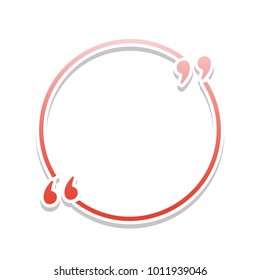 Text quote sign. Vector. Reddish icon with white and gray shadow on white background. Isolated.