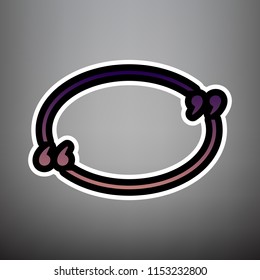 Text quote sign. Vector. Violet gradient icon with black and white linear edges at gray background.