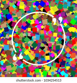 Text quote sign. Vector. White icon on colorful background with seamless pattern from squares.