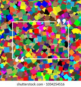 Text quote sign. Vector. White icon on colorful background with seamless pattern from squares.