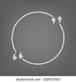 Text quote sign. Vector. White knitted icon on gray knitted background. Isolated.